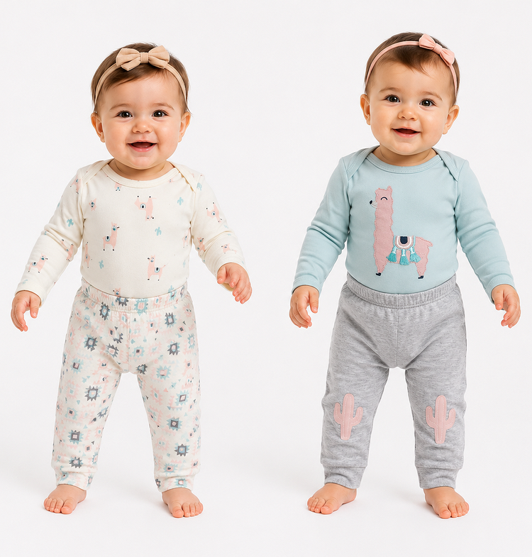 ست 4 تکه بادی و شلوار دخترانه برند PL Baby طرح لاما