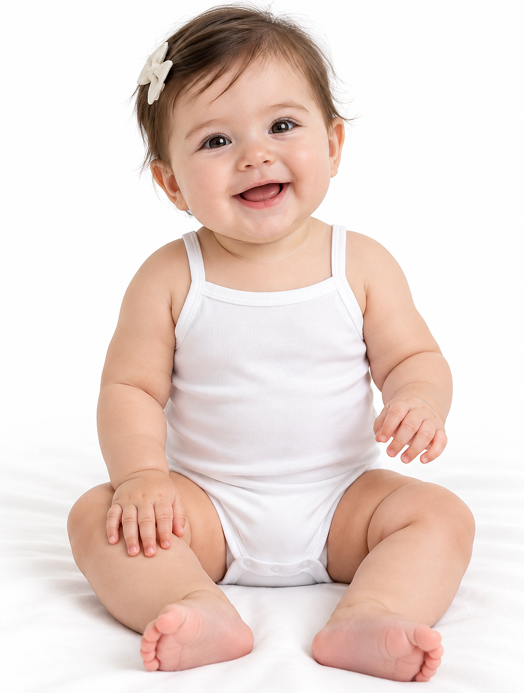 بادی رکابی بندی زیردکمه دار نوزاد هلو بیبی Hello Baby سفید جنس پنبه