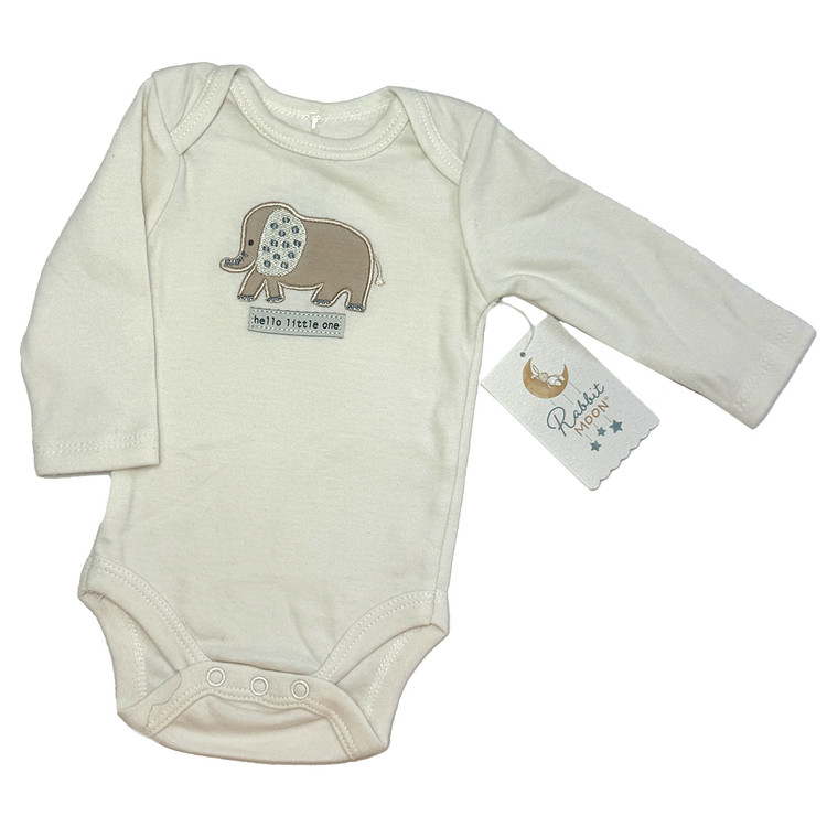 ست 4 تکه بادی و شلوار و کلاه و جوراب برند Rabbit Moon طرح فیل hello little one + همراه با بگ اختصاصی