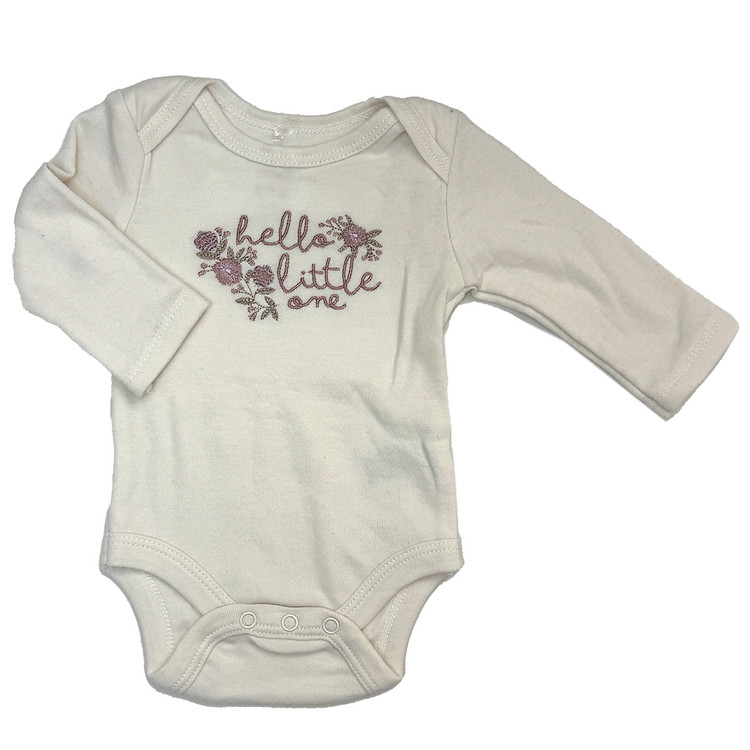 ست 4 تکه بادی و شلوار و تل و جوراب دخترانه برند Rabbit Moon طرح گل hello little one + همراه با بگ اختصاصی