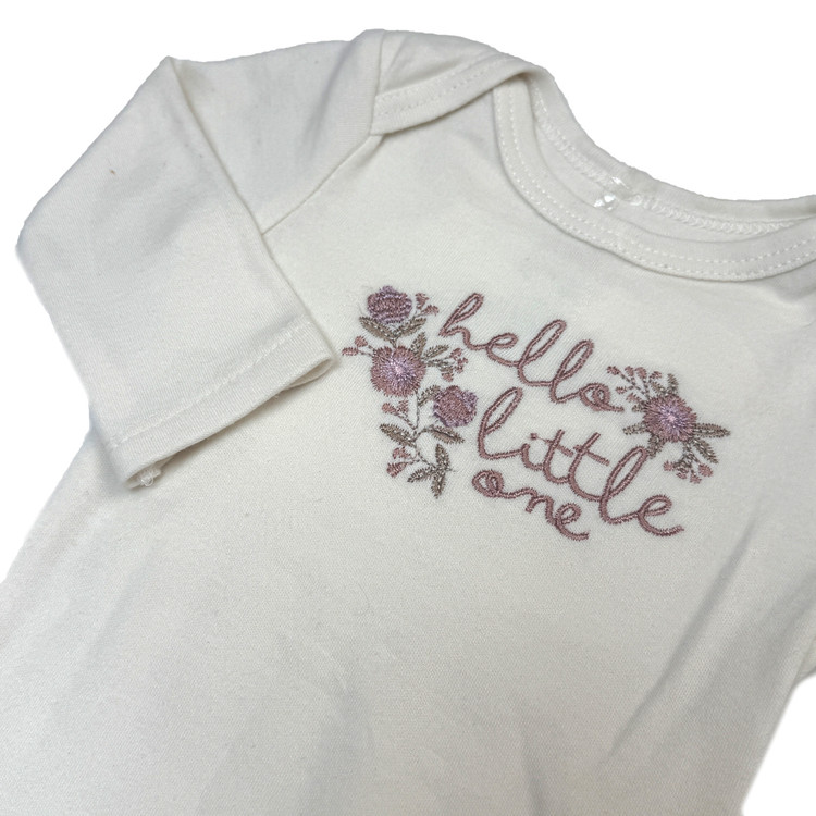 ست 4 تکه بادی و شلوار و تل و جوراب دخترانه برند Rabbit Moon طرح گل hello little one + همراه با بگ اختصاصی