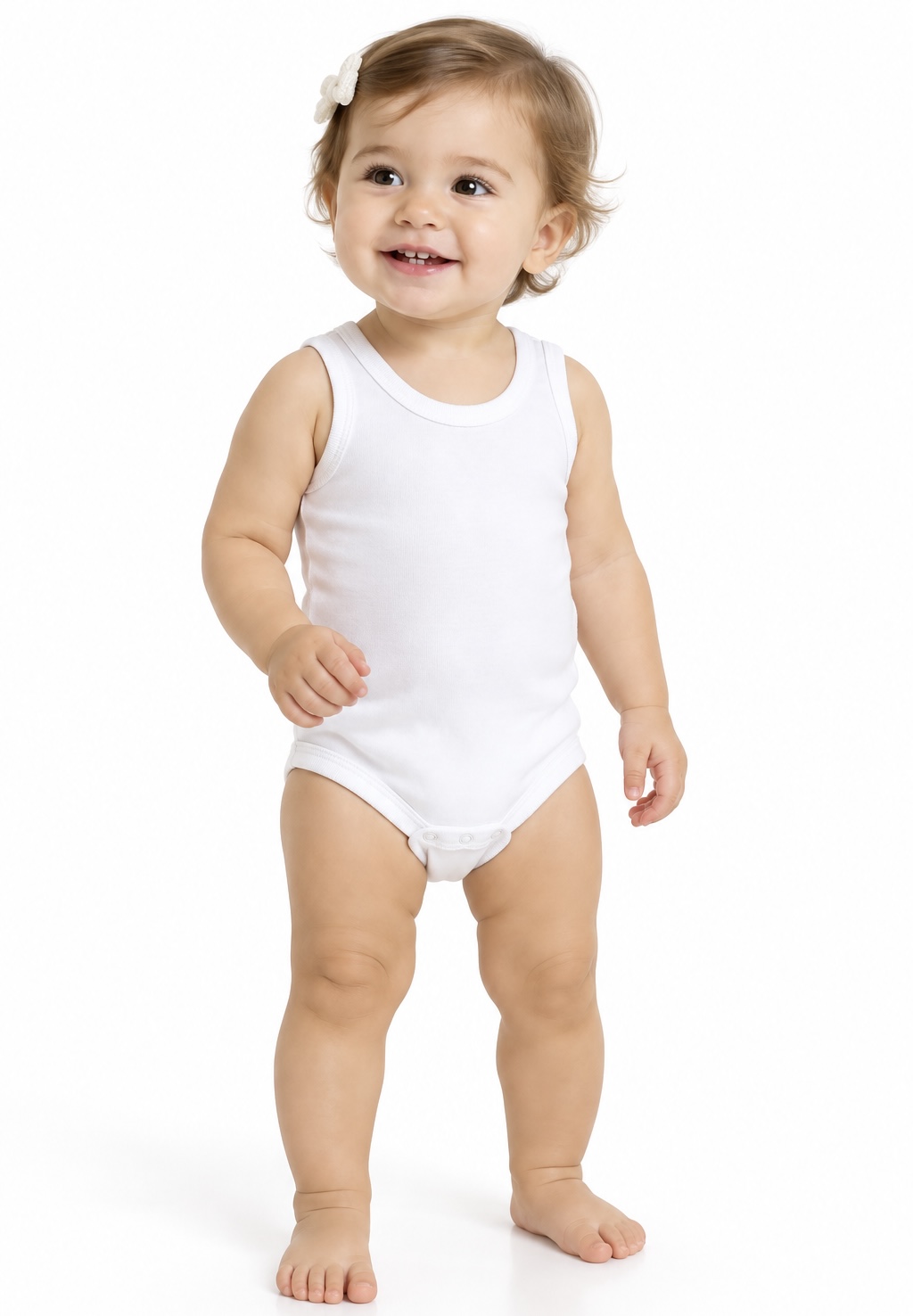 بادی حلقه ای زیردکمه دار نوزاد هلو بیبی Hello Baby سفید جنس پنبه