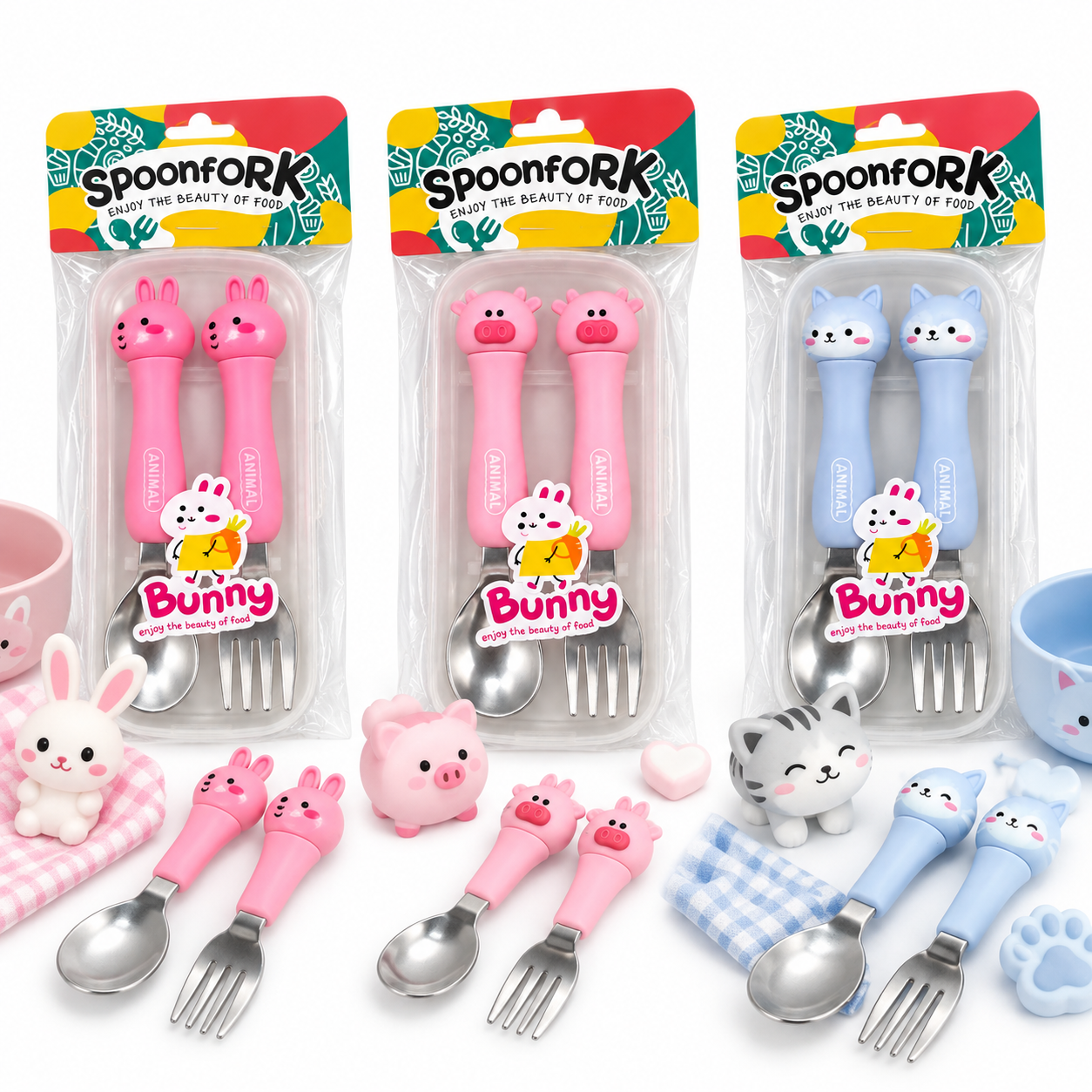 ست قاشق و چنگال کودک طرح حیوانات SpoonFork | دسته عروسکی