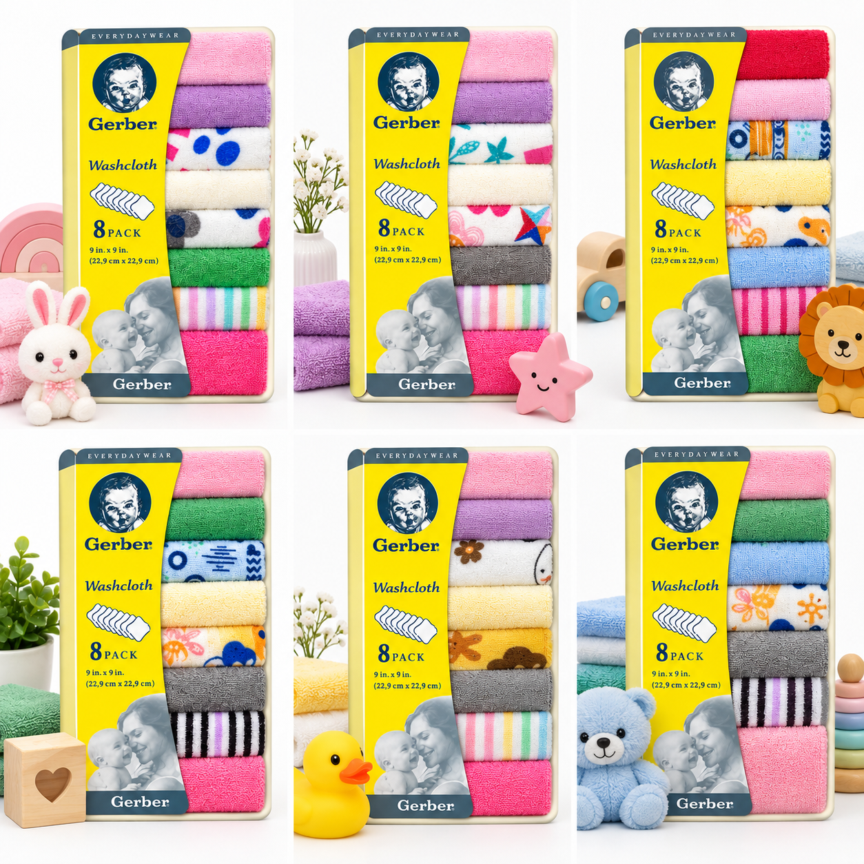 ست ۸ عددی دستمال حوله‌ای کودک Gerber مدل Washcloth