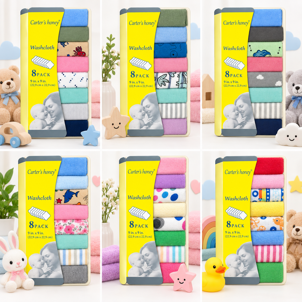 پک ۸ عددی دستمال نخی کودک Carter’s Honey مدل Washcloth