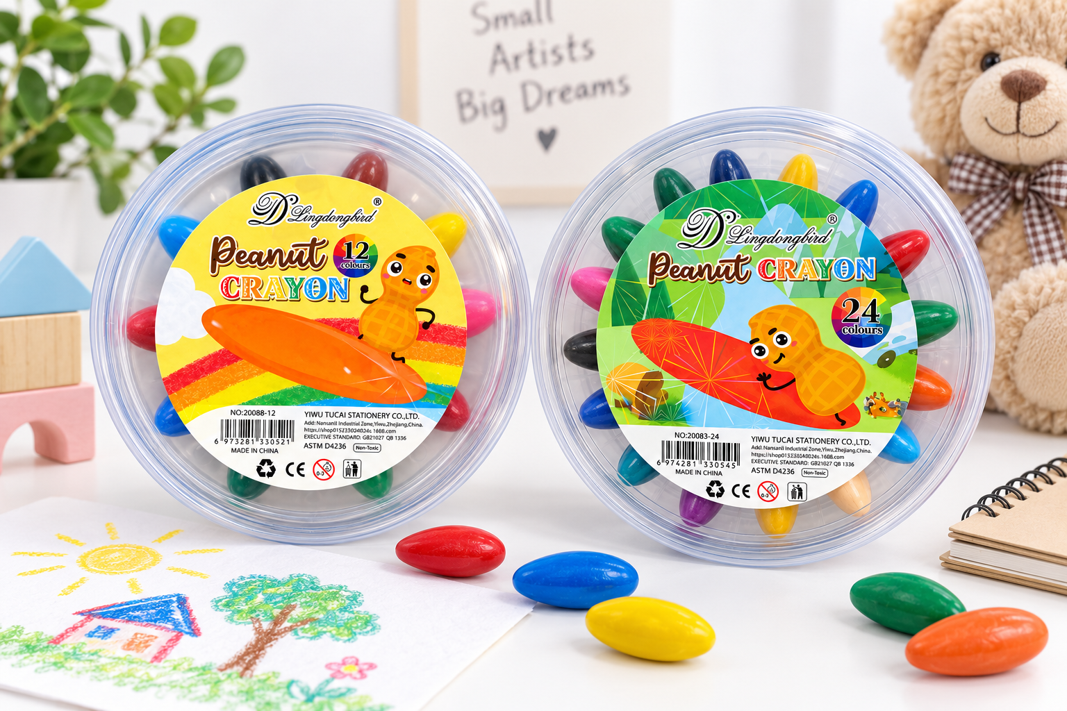 مداد شمعی پاستلی کودک Peanut Crayon مدل بادام‌زمینی – ۱۲ و ۲۴ رنگ